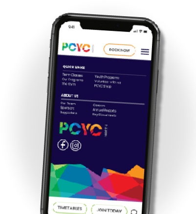 pcyc-mobile-placeholder Zest Website of PCYC on mobile